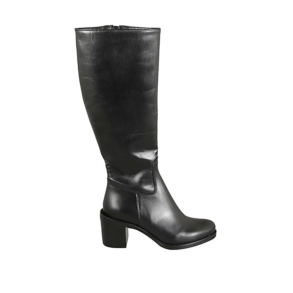 Stivale da donna con cerniera in pelle nera tacco grosso 6