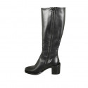 Woman's boot with zipper in black leather block heel 6 - Available sizes:  43