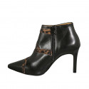 Woman's ankle boot with zipper in black and spotted leather heel 8 - Available sizes:  32, 42