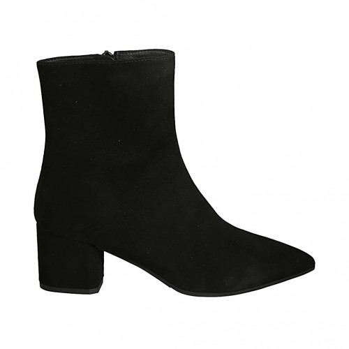 Woman's pointy ankle boot with zipper in black suede block heel 6 - Available sizes:  42