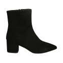 Woman's pointy ankle boot with zipper in black suede block heel 6 - Available sizes:  42