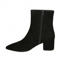 Woman's pointy ankle boot with zipper in black suede block heel 6 - Available sizes:  33, 42