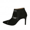Woman's ankle boot with zipper in black suede and leather heel 8 - Available sizes:  32, 42