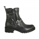 Woman's ankle boot with zippers, buckle and studs in black leather heel 3 - Available sizes:  32