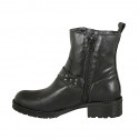 Woman's ankle boot with zippers, buckle and studs in black leather heel 3 - Available sizes:  32