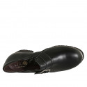 Zapato cerrado para mujer con elastico, cremallera y hebilla en piel de color negro tacon 5 - Tallas disponibles:  44