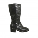Woman's boot in black-colored leather with zipper heel 5 - Available sizes:  42, 43