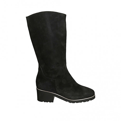 Bottes avec fermeture éclair pour femmes en daim noir talon 5 - Pointures disponibles:  31, 32, 33, 43, 44