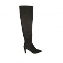 Woman's knee-high pointy boot in black suede with half zipper heel 7 - Available sizes:  33, 42