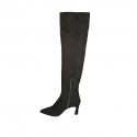 Botas a punta y a la rodilla para mujer en gamuza negra con media cremallera tacon 7 - Tallas disponibles:  33, 42