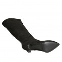 Bottes au genou à bout pointu pour femmes en daim noir avec demi fermeture éclair talon 7 - Pointures disponibles:  33, 42
