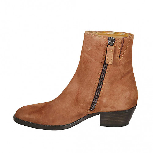 Botines tejanos para mujer con cremallera en gamuza brun claro tacon 4