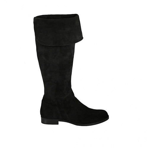 Bottes pour femmes avec revers et fermeture éclair en daim noir talon 3 - Pointures disponibles:  33, 34