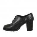 Zapato derby con cordones para mujer en piel negra tacon 7 - Tallas disponibles:  43