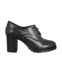 Chaussure à lacets derby pour femmes en cuir noir avec talon 7 - Pointures disponibles:  43