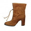 Woman's laced paperbag ankle boot in tan brown suede heel 8 - Available sizes:  42, 43