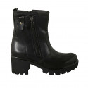 Woman's ankle boot with zippers in black leather heel 6 - Available sizes:  32, 33, 34, 43, 44