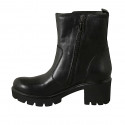 Woman's ankle boot with zippers in black leather heel 6 - Available sizes:  32, 33, 34, 43, 44