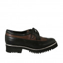 Chaussure derby à lacets avec bout golf pour femmes en cuir noir et marron talon 3 - Pointures disponibles:  43