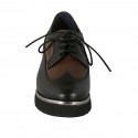 Chaussure derby à lacets avec bout golf pour femmes en cuir noir et marron talon 3 - Pointures disponibles:  43