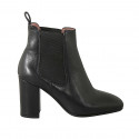 Woman's ankle boot in black leather with elastic bands heel 8 - Available sizes:  42, 43