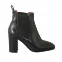 Woman's ankle boot in black leather with elastic bands heel 8 - Available sizes:  42