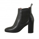 Woman's ankle boot in black leather with elastic bands heel 8 - Available sizes:  42, 43