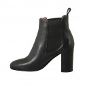 Woman's ankle boot in black leather with elastic bands heel 8 - Available sizes:  42