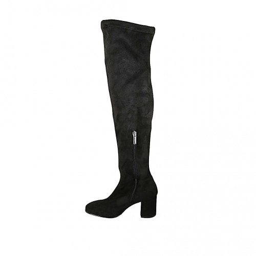 Botas sobre la rodilla para mujer en gamuza elastica negra con media  cremallera tacon 6