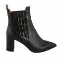 Woman's pointy ankle boot with elastic bands in black leather with heel 7 - Available sizes:  42