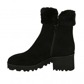 Woman's ankle boot in black suede with zippers and fur lining heel 6 - Available sizes:  42 2