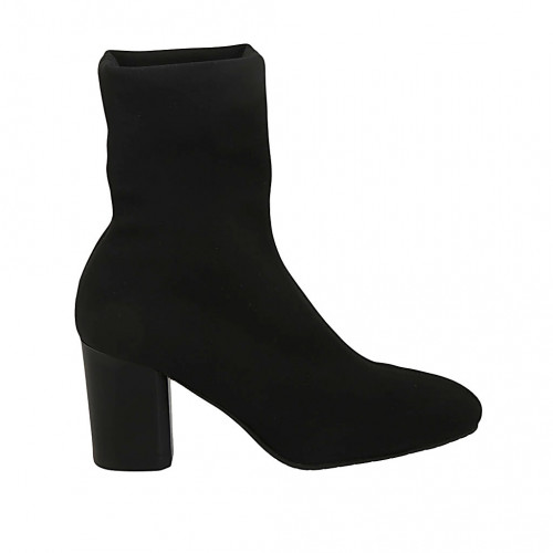 Woman's ankle boot in black elastic fabric heel 7 - Available sizes:  32, 33, 34, 42, 43, 44