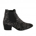 Woman's pointy ankle boot with elastic bands in black and grey striped velvet heel 5 - Available sizes:  32, 33, 34, 44