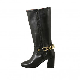 Woman's boot in black leather with zipper and chain heel 7 - Available sizes:  43 2