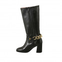 Woman's boot in black leather with zipper and chain heel 7 - Available sizes:  32, 33, 34, 42, 43, 44