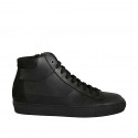 Men's laced casual shoe with zipper and removable insole in black leather and suede - Available sizes:  47