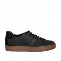 Chaussure sportif à lacets pour hommes en cuir et daim noir avec semelle amovible - Pointures disponibles:  49