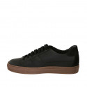 Chaussure sportif à lacets pour hommes en cuir et daim noir avec semelle amovible - Pointures disponibles:  49