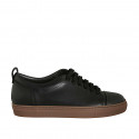 Men's laced sports shoe with captoe and removable insole in black leather - Available sizes:  37, 38, 47, 48, 50