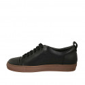 Men's laced sports shoe with captoe and removable insole in black leather - Available sizes:  37, 38, 47, 48, 50