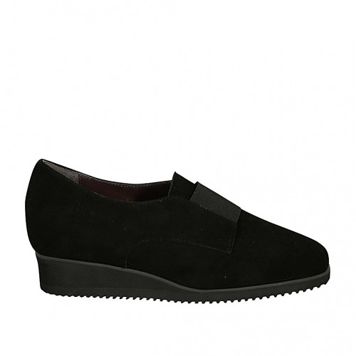 Woman's highfronted shoe with elastic band and removable insole in black suede wedge heel 3 - Available sizes:  34