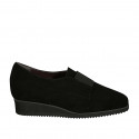 Woman's highfronted shoe with elastic band and removable insole in black suede wedge heel 3 - Available sizes:  34