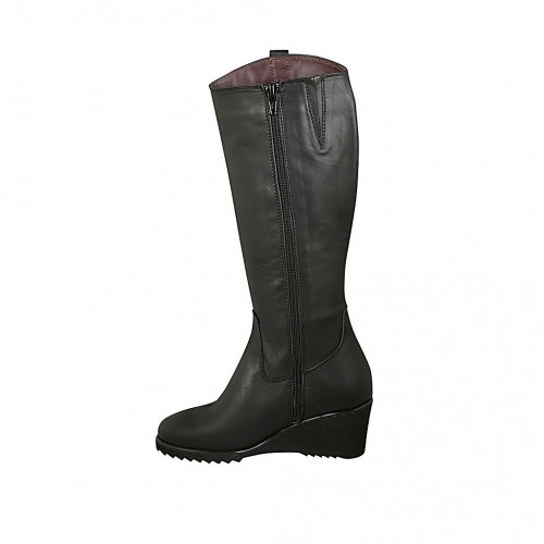 Botas para mujer con cremallera y plantilla extraible en piel negra cuña 6