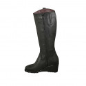 Woman's boot with zipper and removable insole in black leather wedge heel 6 - Available sizes:  43