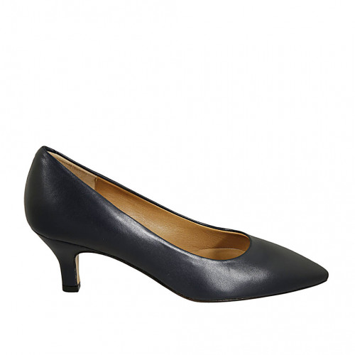 ﻿Zapato de salón a punta en piel azul tacon 5 - Tallas disponibles:  31, 45