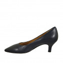 ﻿Zapato de salón a punta en piel azul tacon 5 - Tallas disponibles:  31, 45