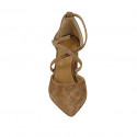 Chaussure ouverte à bout pointu pour femmes avec courroie croisée en daim beige talon 8 - Pointures disponibles:  43
