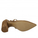 Chaussure ouverte à bout pointu pour femmes avec courroie croisée en daim beige talon 8 - Pointures disponibles:  43