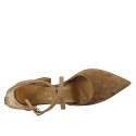 Woman's pointy open shoe with crossed strap in beige suede heel 8 - Available sizes:  43