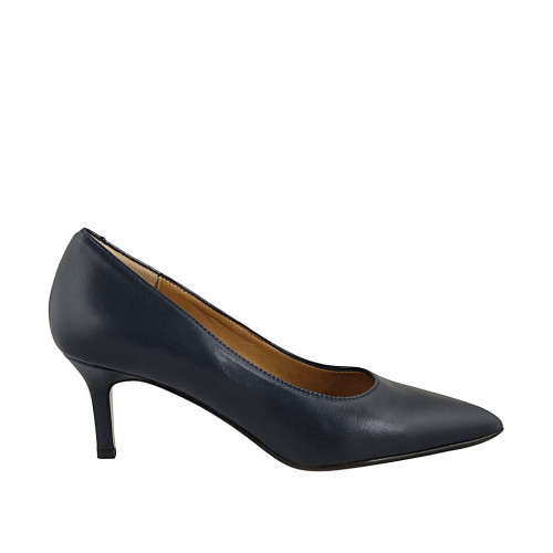 Pointy pump in blue leather heel 6